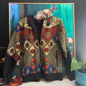 African Earthy Tones Ankara TIÉCOURA SANGARÉ zip up Colorful Hoodie Small